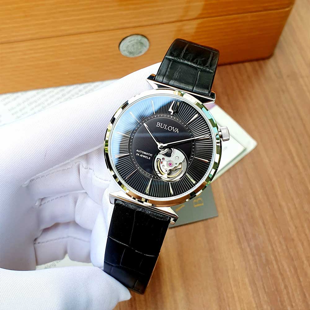 Đồng hồ Nam Bulova Regatta Automatic Black Dial Leather Strap Men's Watch 96A234  