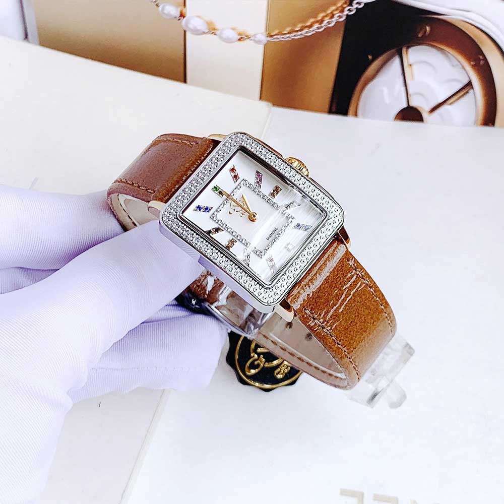 Đồng Hồ Nữ Gv2 by Gevril Padova Quartz Diamond White Dial Brown Leather Ladies Watch  