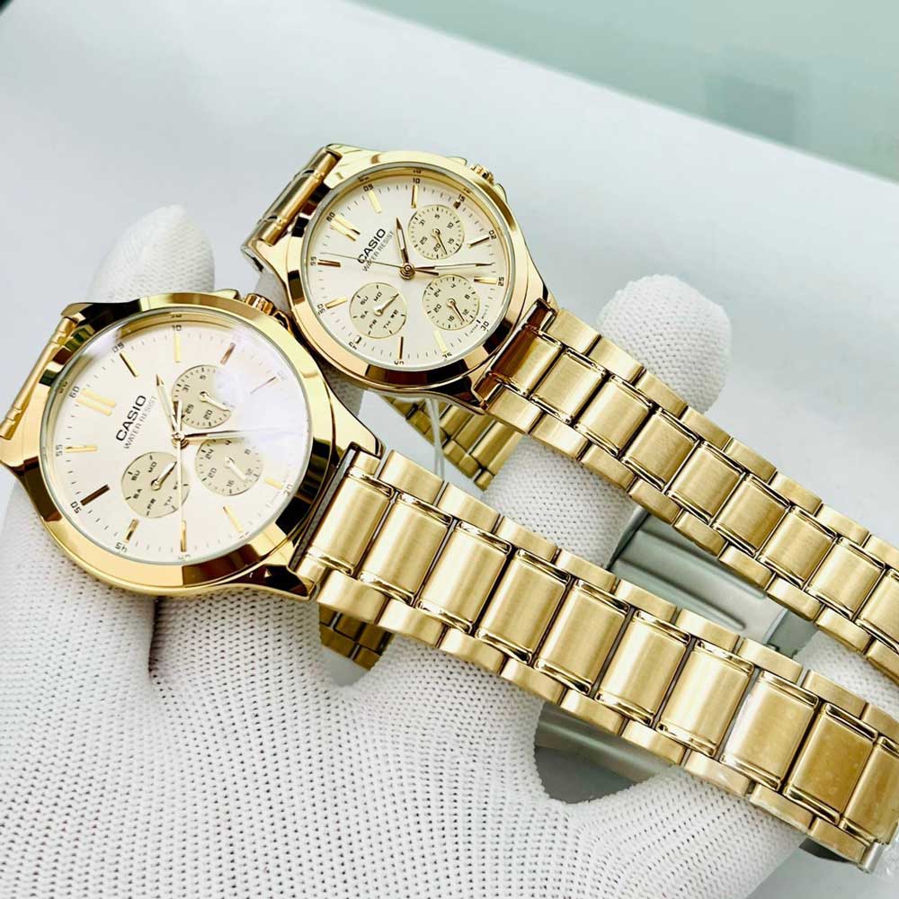 Đồng Hồ Couple Mặt Gold Casio V300G Chính Hãng