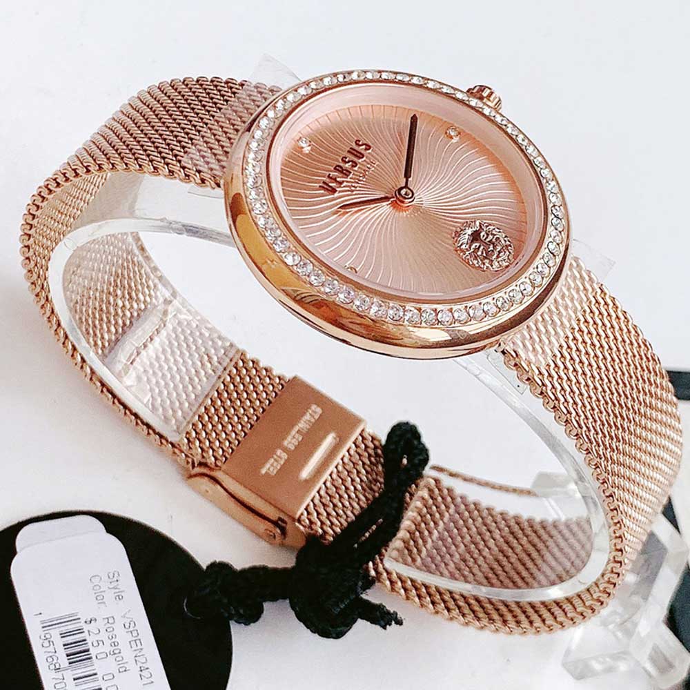 Đồng hồ mặt số vàng hồng dây kim loại lưới