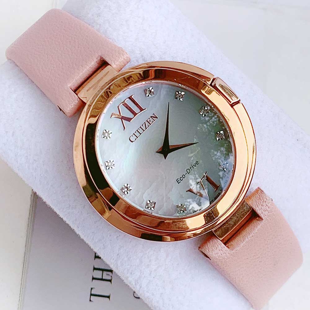 Đồng hồ nữ mặt số trắng dây da hồng