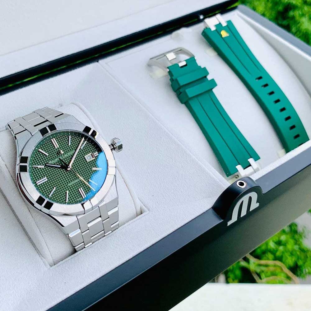 Đồng hồ mặt số xanh lá kèm dây cao su trong hộp