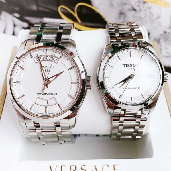 Đồng Hồ Đôi Tissot Couturier Day Date White T035.407.11.031.01 và T035.207.11.031.00 Chính Hãng