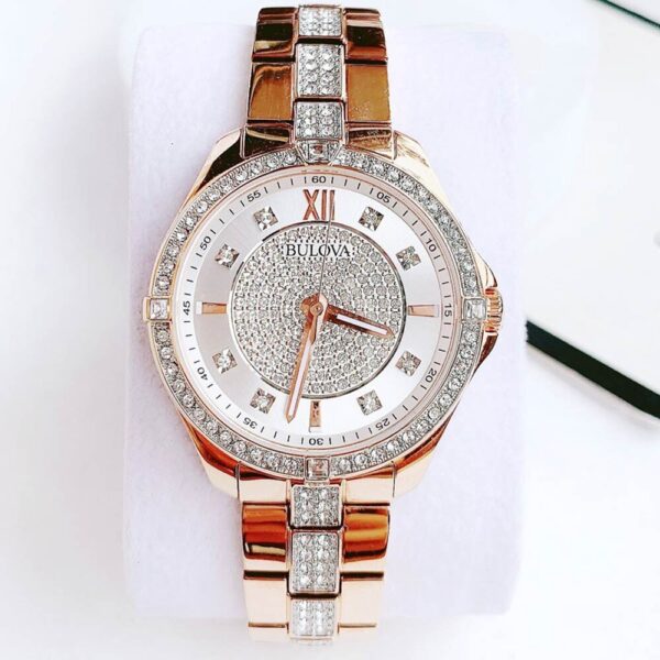 Đồng Hồ Nữ Bulova Quartz Rose Gold Tone Bracelet 98L229 Dây Kim Loại Chính Hãng