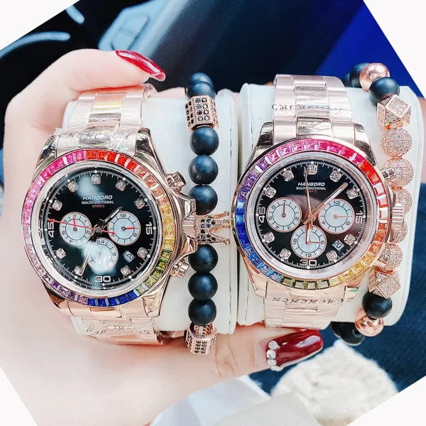 Đồng Hồ Unisex Hanboro Rainbow 38mm Dây Thép Gold