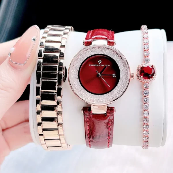 Đồng Hồ Nữ Christian Van Sant 34mm Dial Đỏ