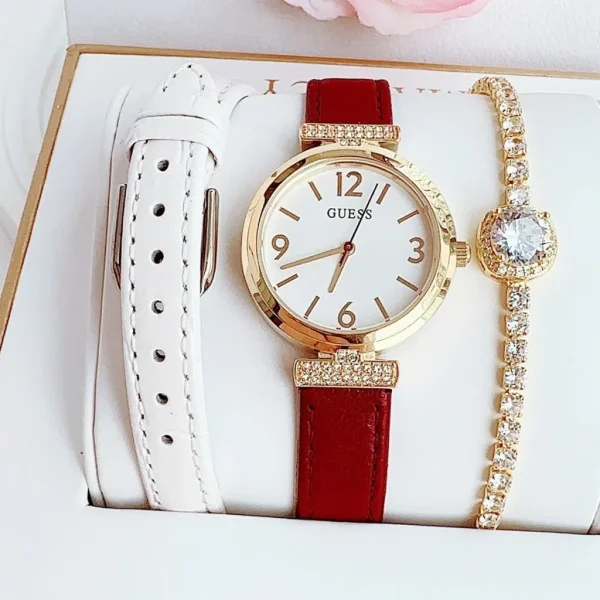 Đồng Hồ Nữ Guess Quartz 28mm Dây Da Đỏ