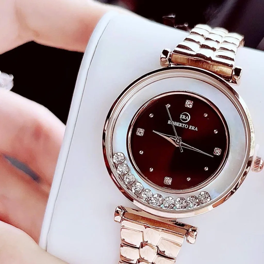 Đồng hồ nữ Roberto Era RE0849 32mm kim cương dây da Quartz mặt trước chính diện