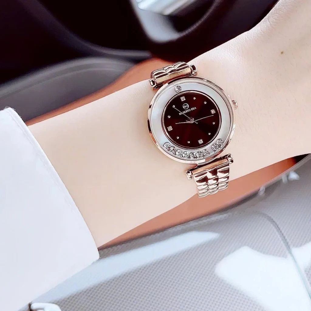 Đồng hồ nữ Roberto Era RE0849 32mm kim cương dây da Quartz side profile